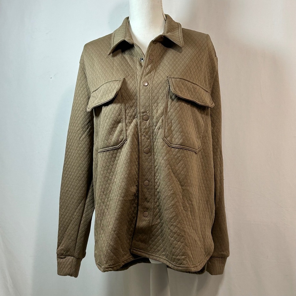 Magaschoni Quilted Shirt Jacket Womens M Medium Olive Green Button Up Pockets
